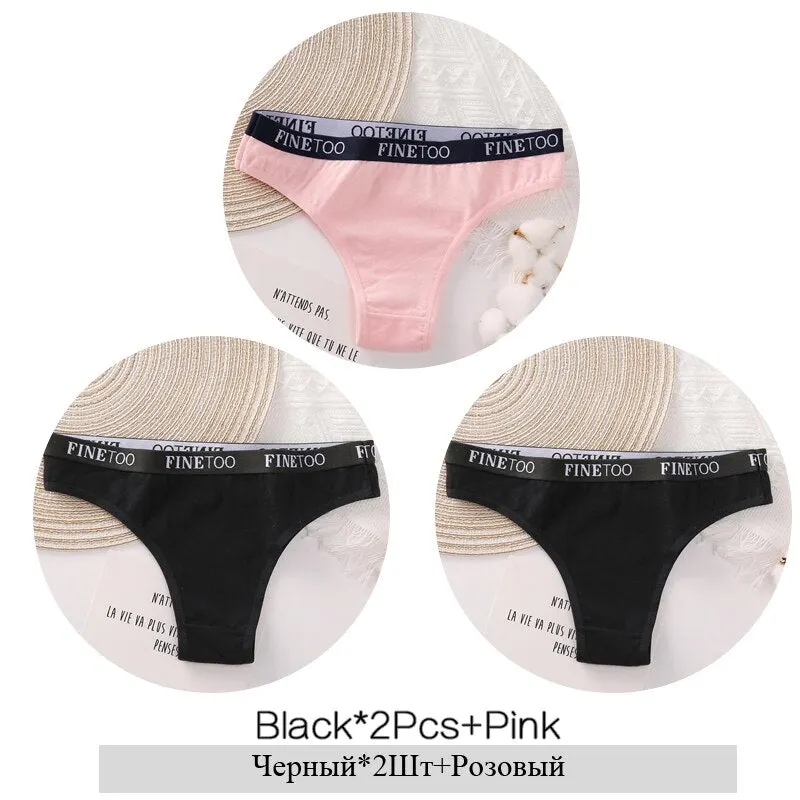 FINETOO 3Pcs Women Cotton Brazilian Panties Sexy Ladies Low-Rise Female Breathable Underpants Girls Soft Underwear Lingerie M-XL