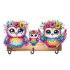 Wooden Special Shaped Three Owls Family Diamond Art Craft Wall Hooks Home Decor