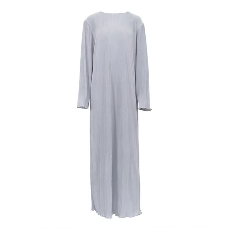 Churchf Churchf Women's New Dress Pleated Round Collar Long Sleeve Solid Color Loose Dress Show Thin And Casual