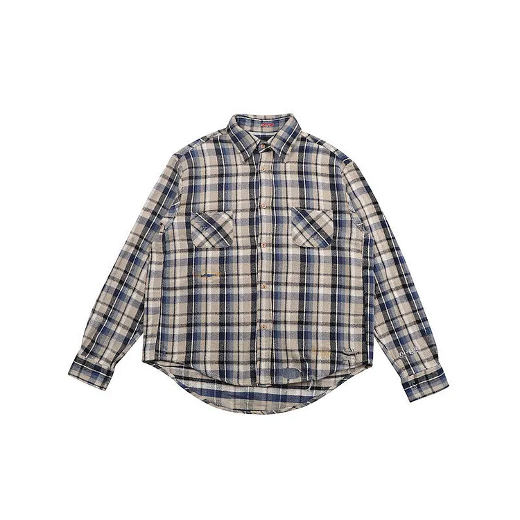 Mens Flannel Jacket Destroyed Plaid Shirt Flannel Vibe Style Shirt Coat