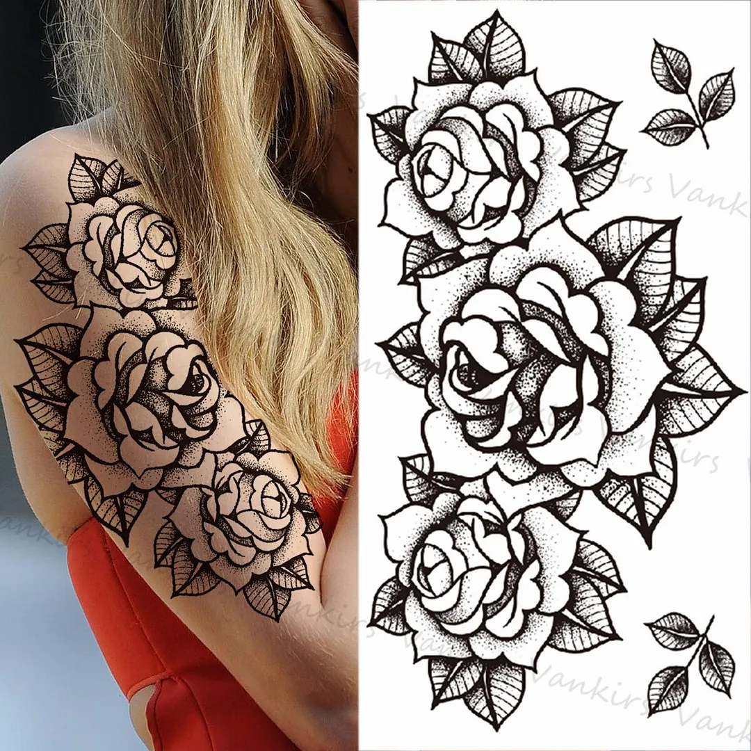 Sdrawing Skeleton Snake Flower Temporary Tattoos For Women Girls Realistic Snake Wolf Tribal Fake Tattoo Sticker Arm Waist Tatoo 3D