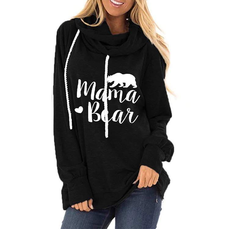 Hooded Tops Mama Bear Printed Round Neck Long Sleeve T-Shirts