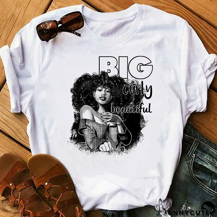 White Black Fashion Casual Print Basic O Neck T-Shirts