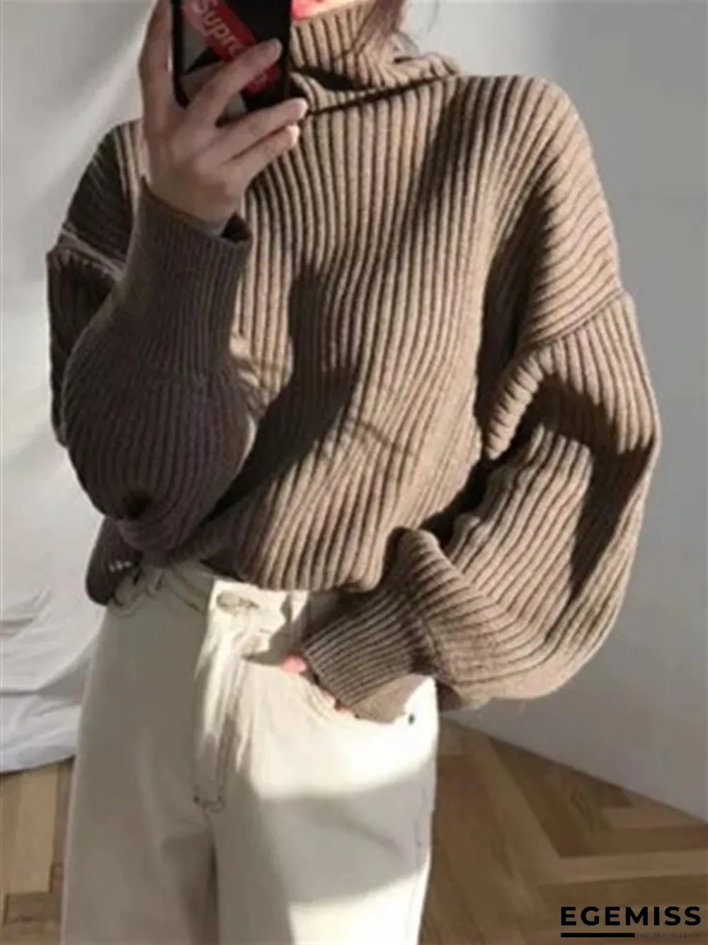 Chic Style Solid Color Turtleneck Lazy Leisure Long Sleeve Sweater | EGEMISS