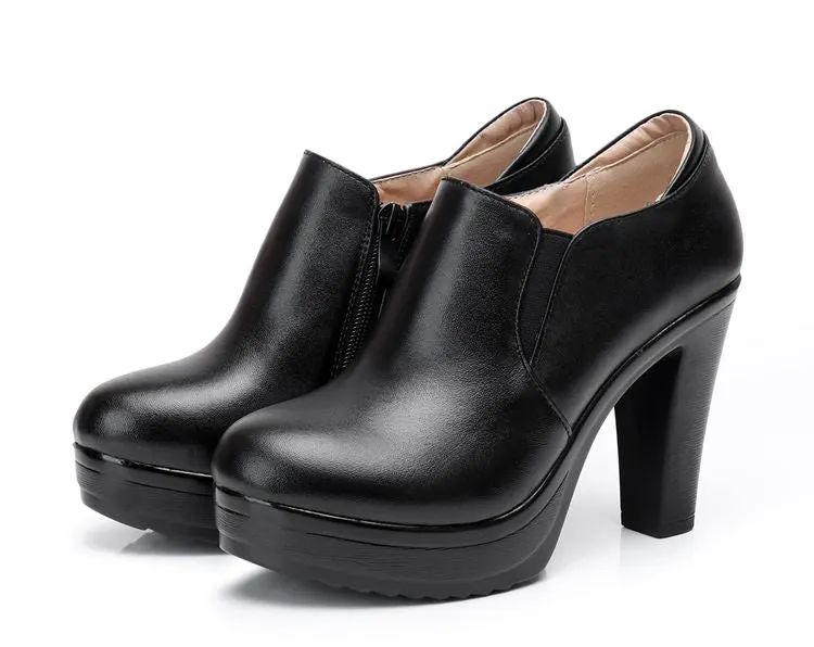 GKTINOO 2022 Round Toe Genuine Leather Women's Shoes Women Fashion High Heels Autumn Winter Ankle Boots Black Plus Size 33-43