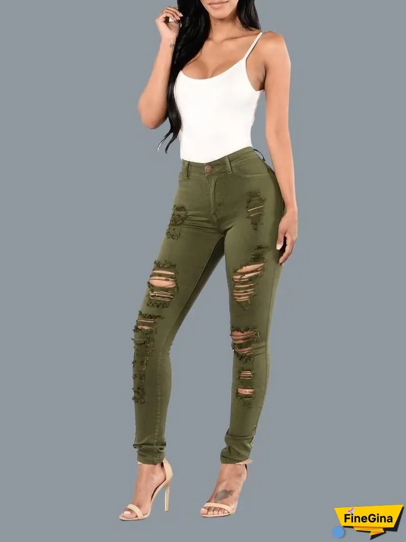 Women's Plus Size Full Length Ripped Pencil Jeans