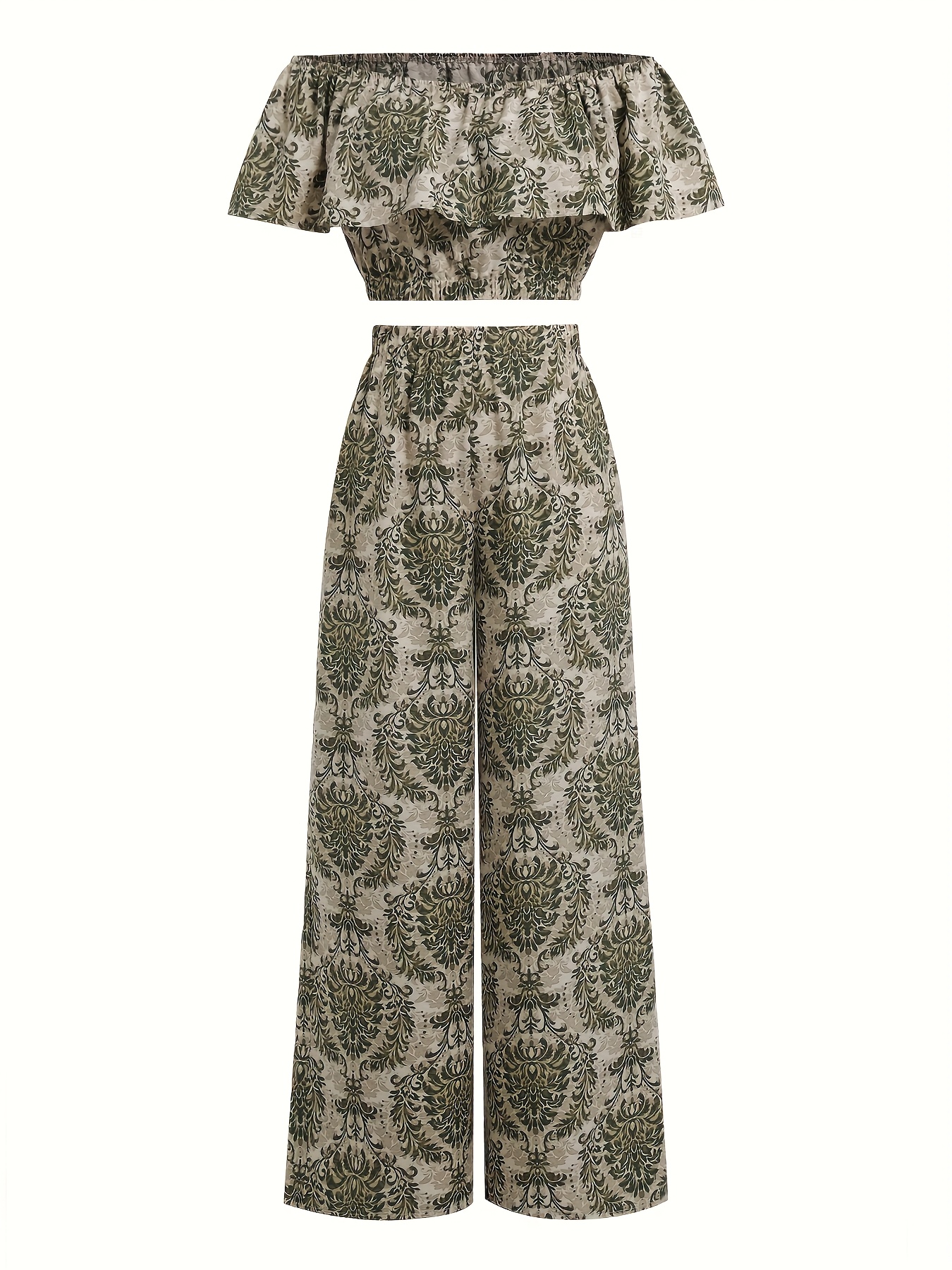 Summer Women's Two-Piece Set Casual Cute Doll Lotus Leaf Large Lapel Top Loose Straight Trousers Printed Suit Elegant Orientation | IFYHOME