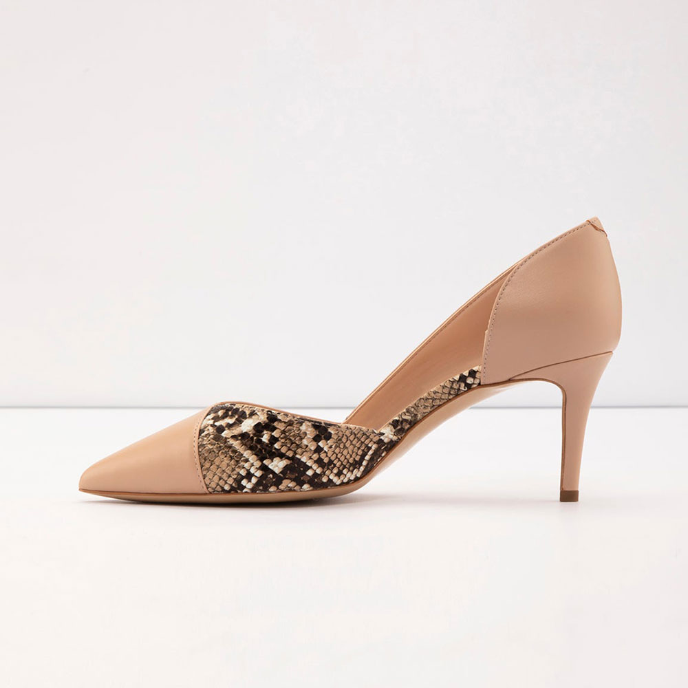 Vegan Leather Snake Skin Printed Pointed Nude Pumps with Stiletto Heel