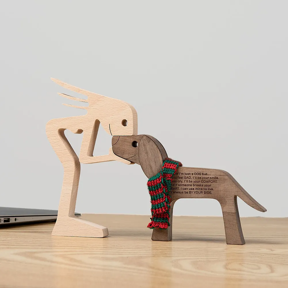 Family Puppy Wood Dog Craft Figurine Desktop Table Ornament Carving Model Creative Home Office Decoration Love Pet sculpture 515-1
