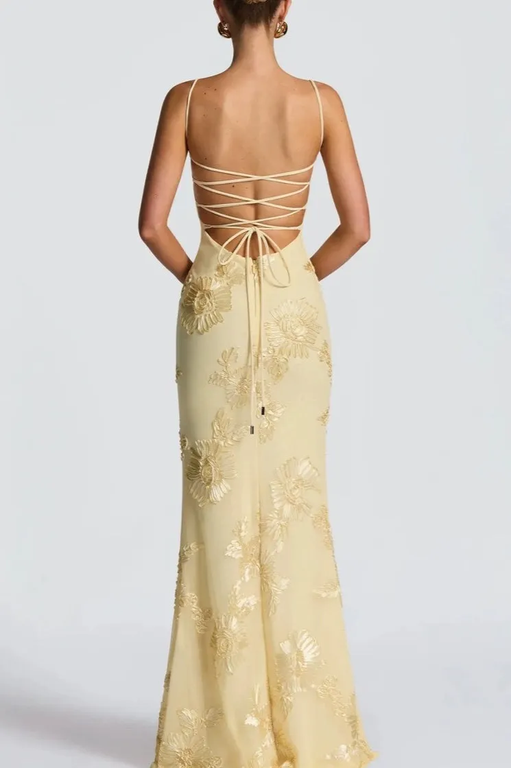 Strapless Floral Embroidered Maxi Dress