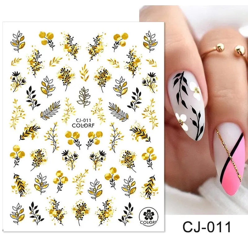 3D Christmas Nail Art Decoration Stickers Sparkly Gold White Colorful  Glitter Geometry Snowflake Winter Slider Nail Foils-Nail Inspo