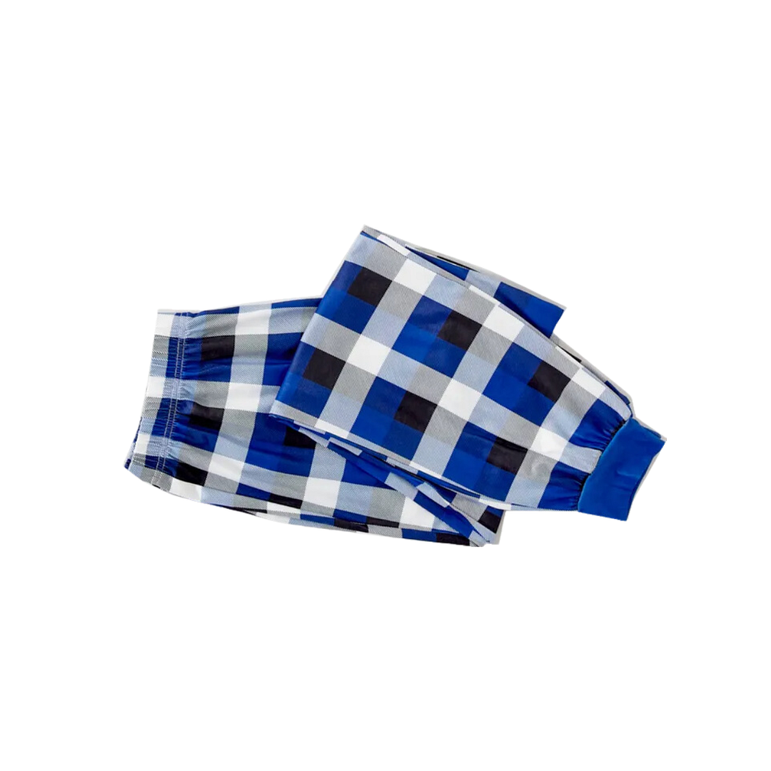 "Merry Whatever" Slogan and Cartoon Pattern Printed Blue and White Plaid Family Matching Pajamas