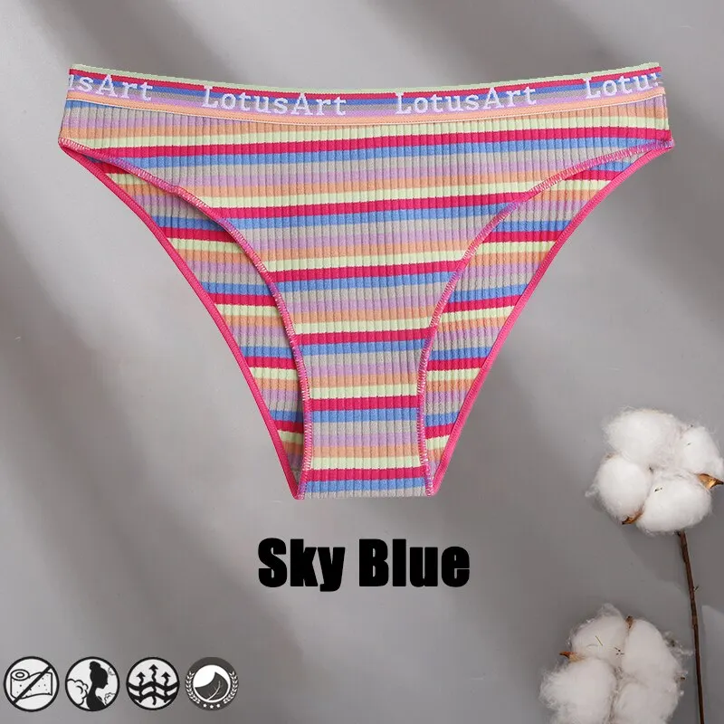 Billionm Women Cotton Colorful Stripe Panties Sexy Intimate Underwear Female Soft Solid Briefs Low Waist Underpant Soft Lingerie