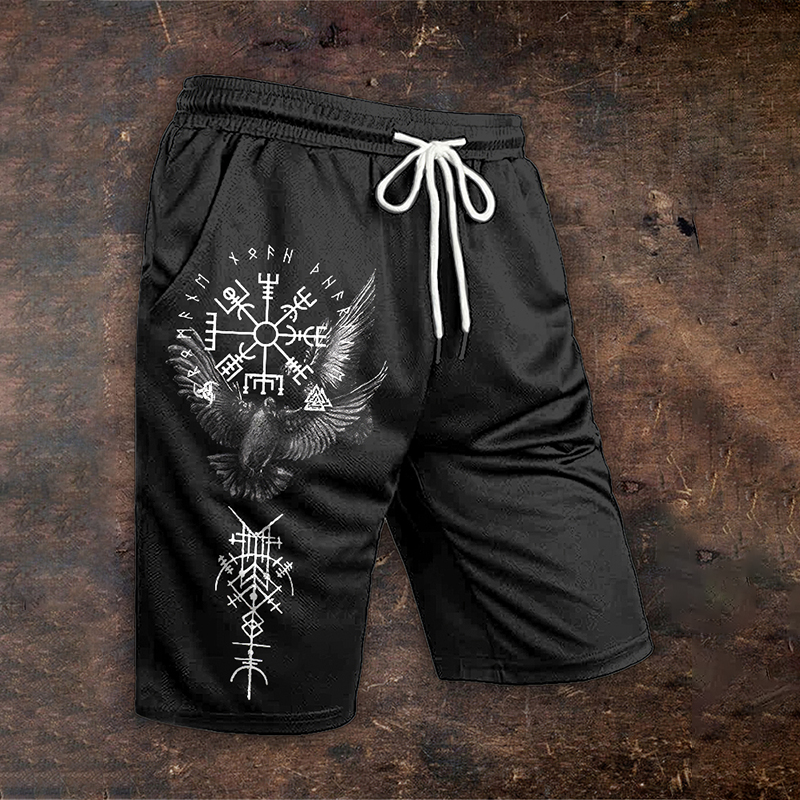 Men'sTribal Viking Bird Graphics Mesh Shorts