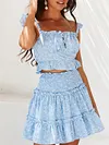 Flared Sleeves Shirts Tops+Mini Skirt Suit