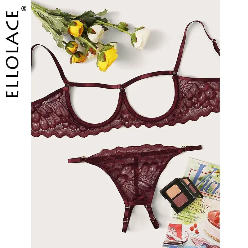 Ellolace Lingerie Set Sexy Hollow Out Lingerie Underwear Set Women's Push Up Bra Erotic Lingerie Sex Underwear For Women