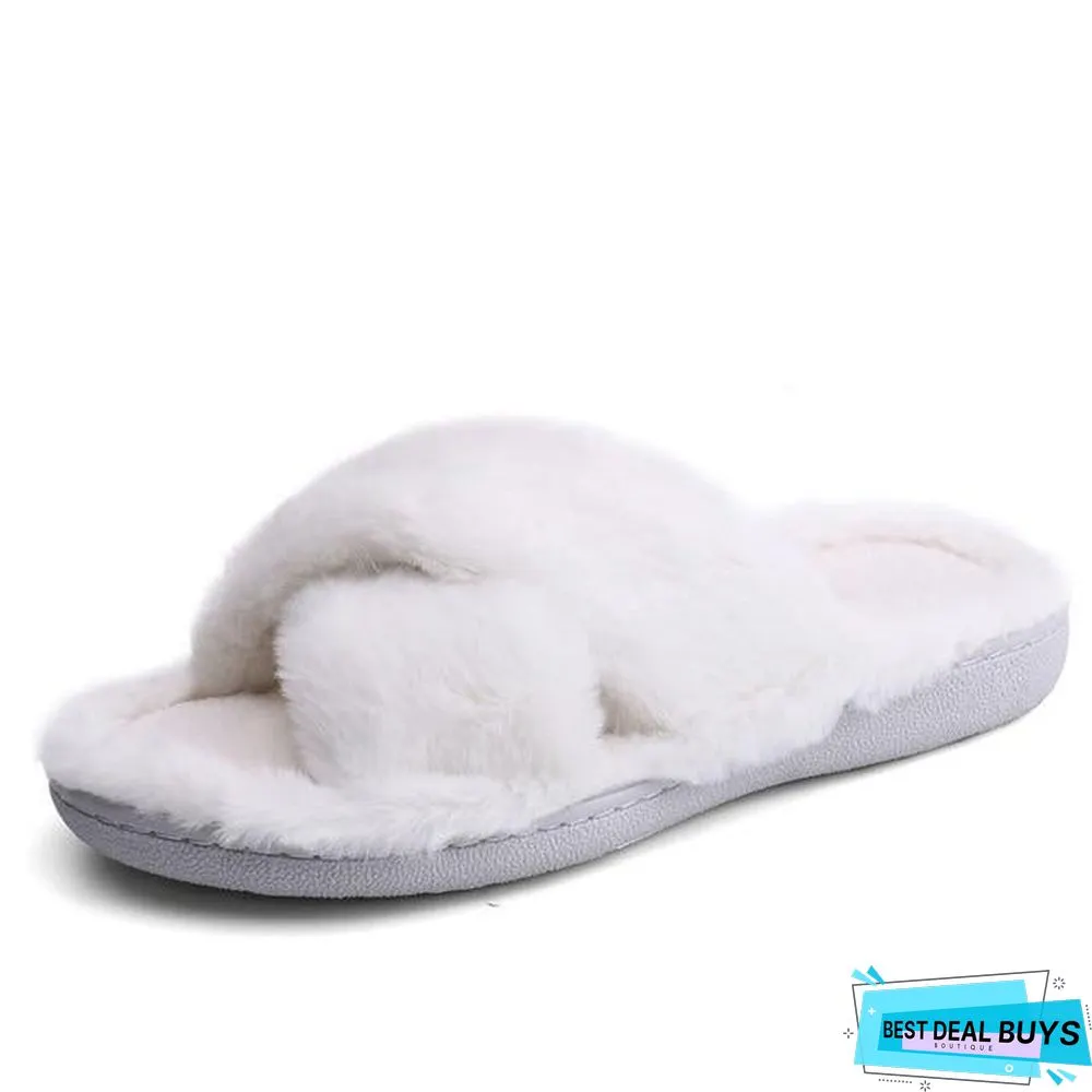 Winter Women Indoor Slippers Home Shoes Fur Slippers Warm Shoes Woman House Slippers Ladies Slip On Flats