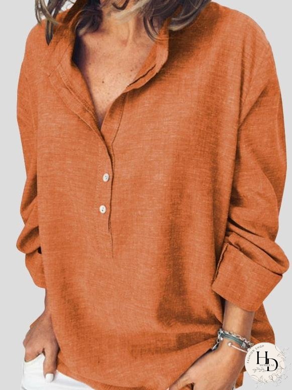 Casual Solid Button Long Sleeve Blouses