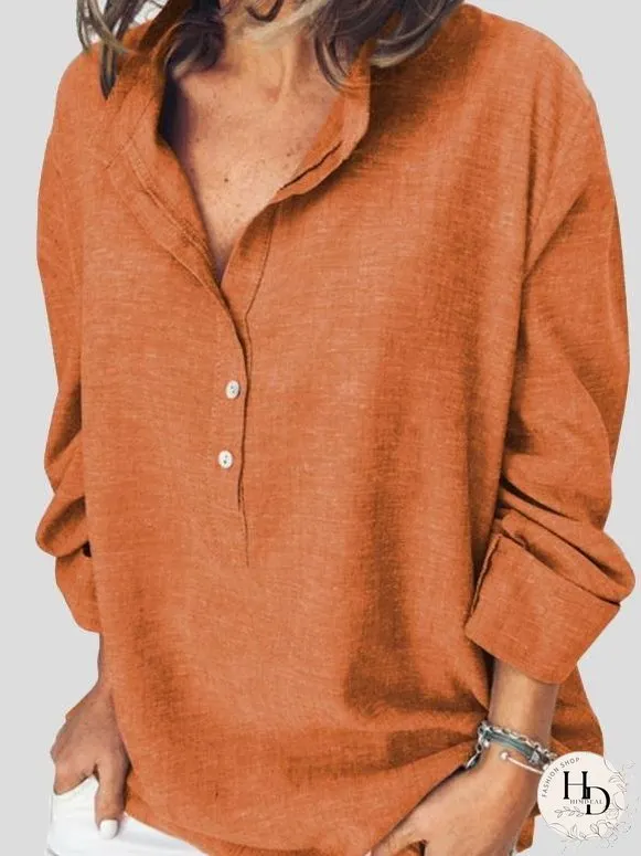 Casual Solid Button Long Sleeve Blouses