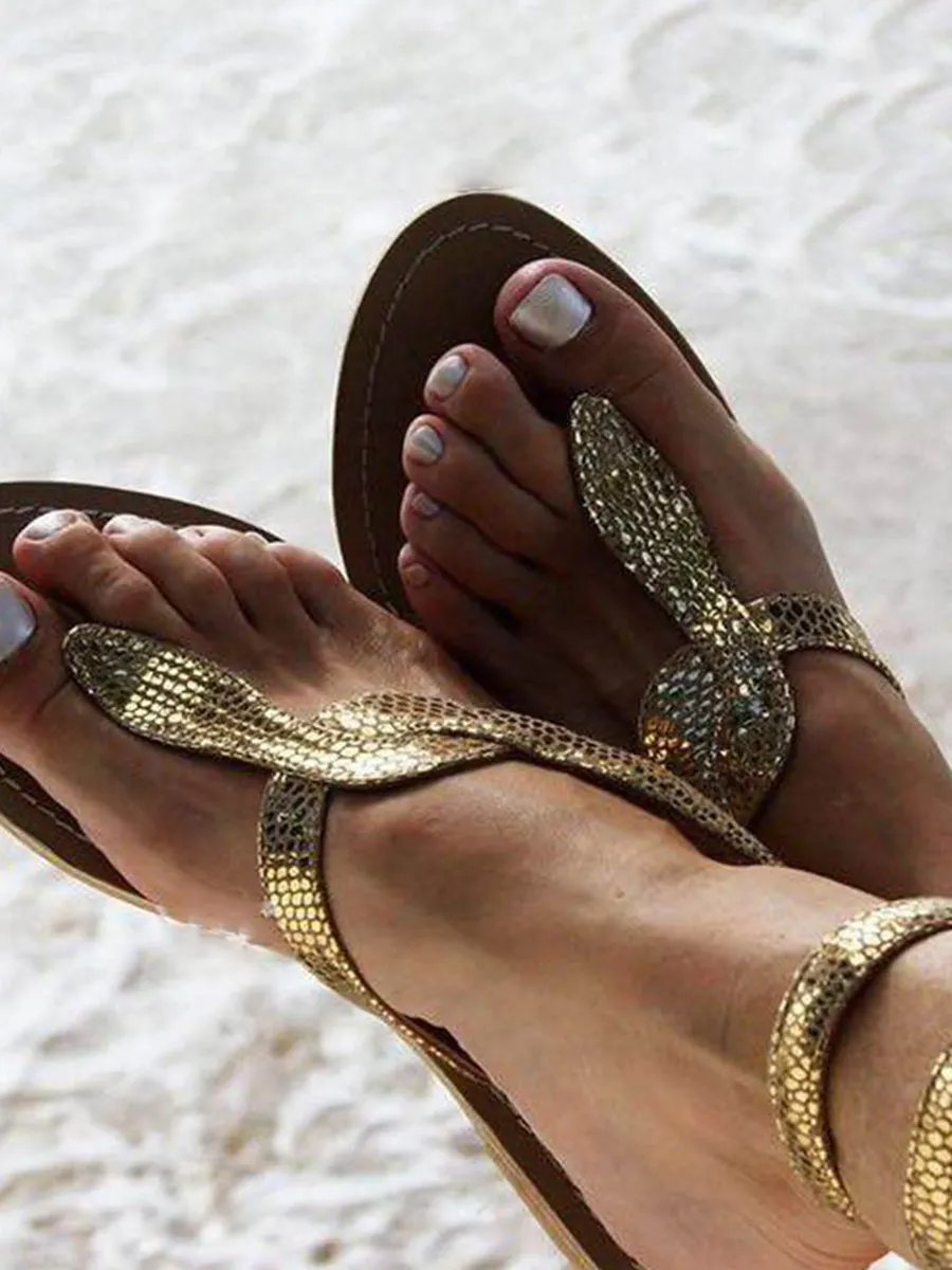 Animal Printed Flat Ankle Strap Peep Toe Casual Gladiator Sandals