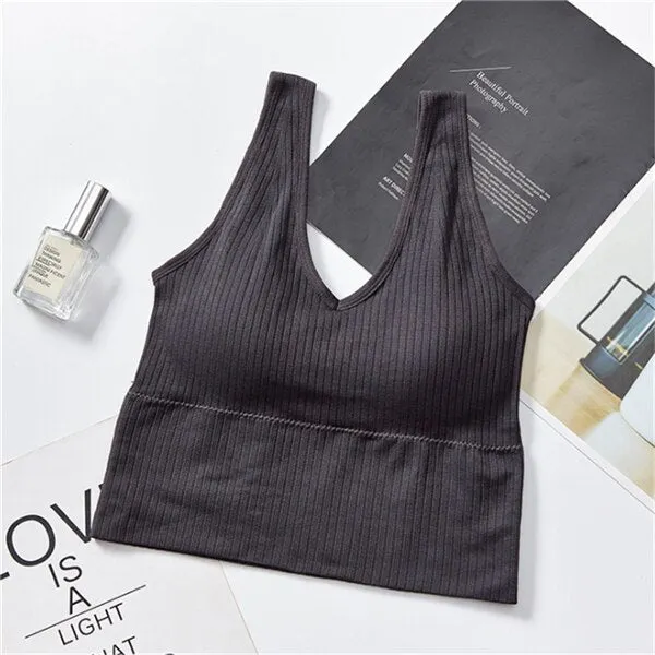 Sexy Tank Top V Neck Paded Vest Crop Tee Women Beauty Back Camisole Stripe Feminino Top топ Comfortable Cami топики женские