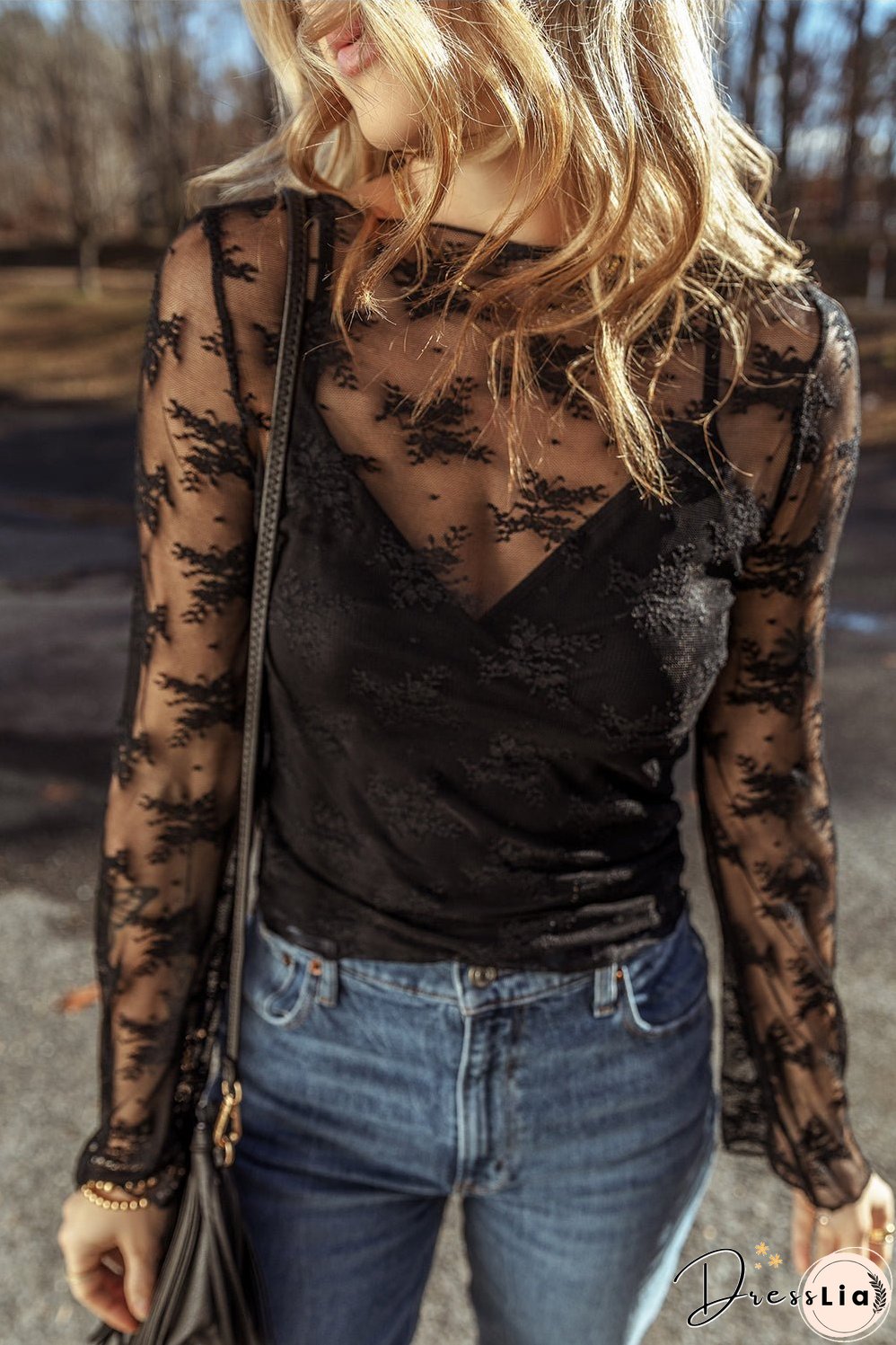 Lace Crochet Splicing Slim Fit Blouse