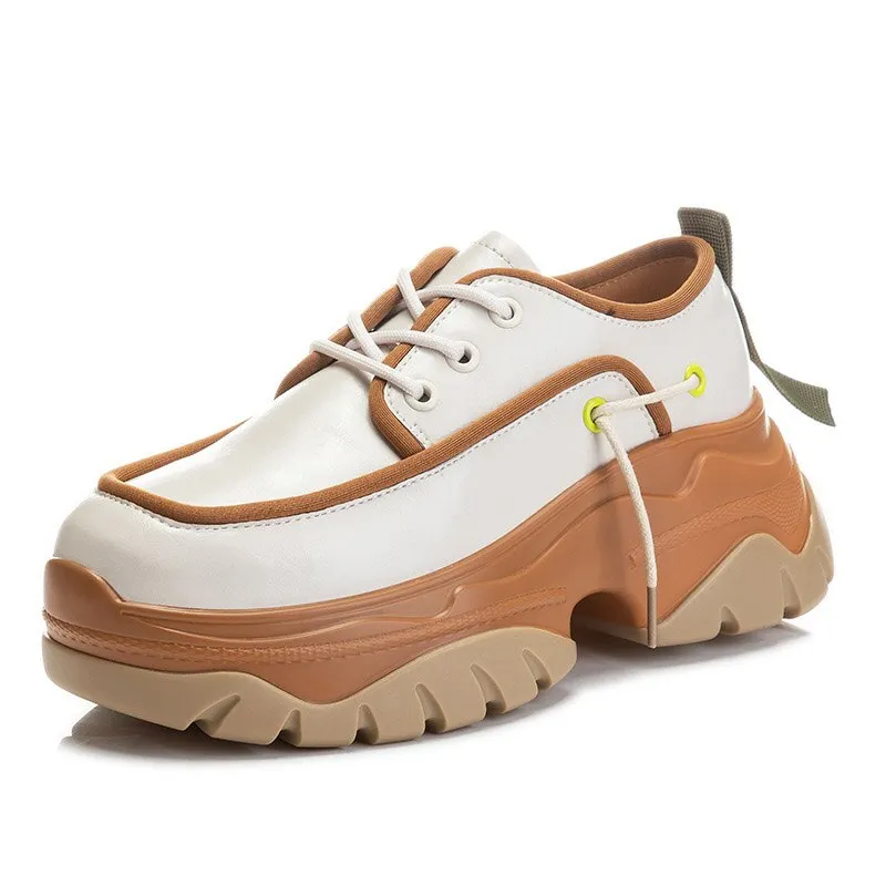CXJYWMJL Genuine Leather Women Platform Loafers Spring British Style Martin Single Shoes Female Thick Sole Fashion Casual Shoes