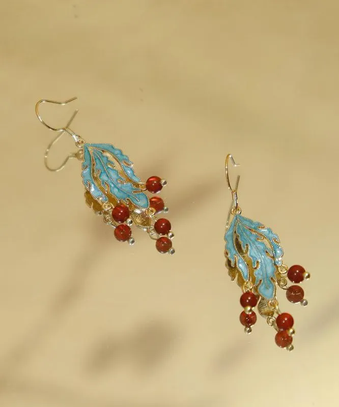Retro Blue Sterling Silver Overgild Agate Cloisonne Drop Earrings