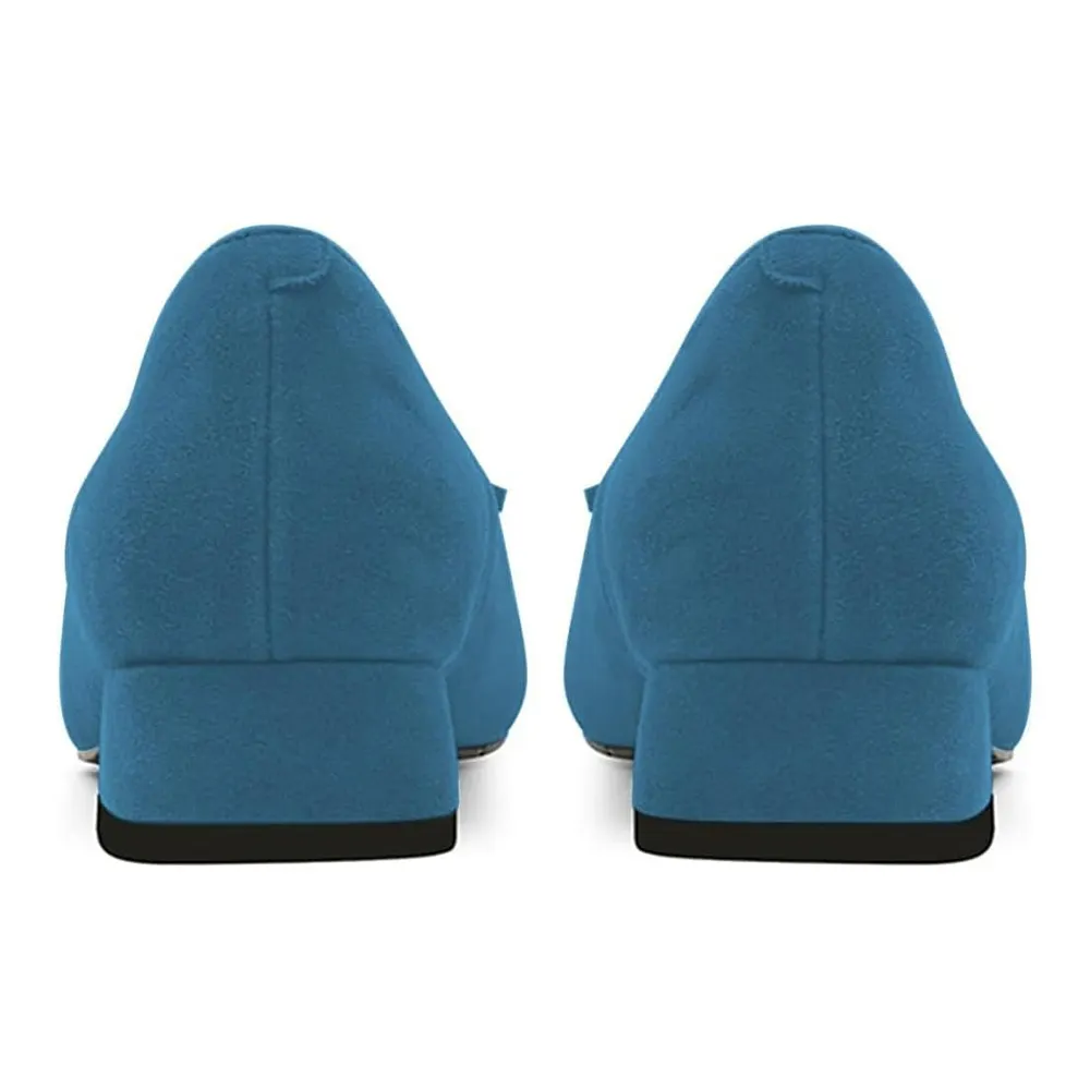 Steel Blue Vegan Suede Tassel Accent Loafer Block Heel Pumps