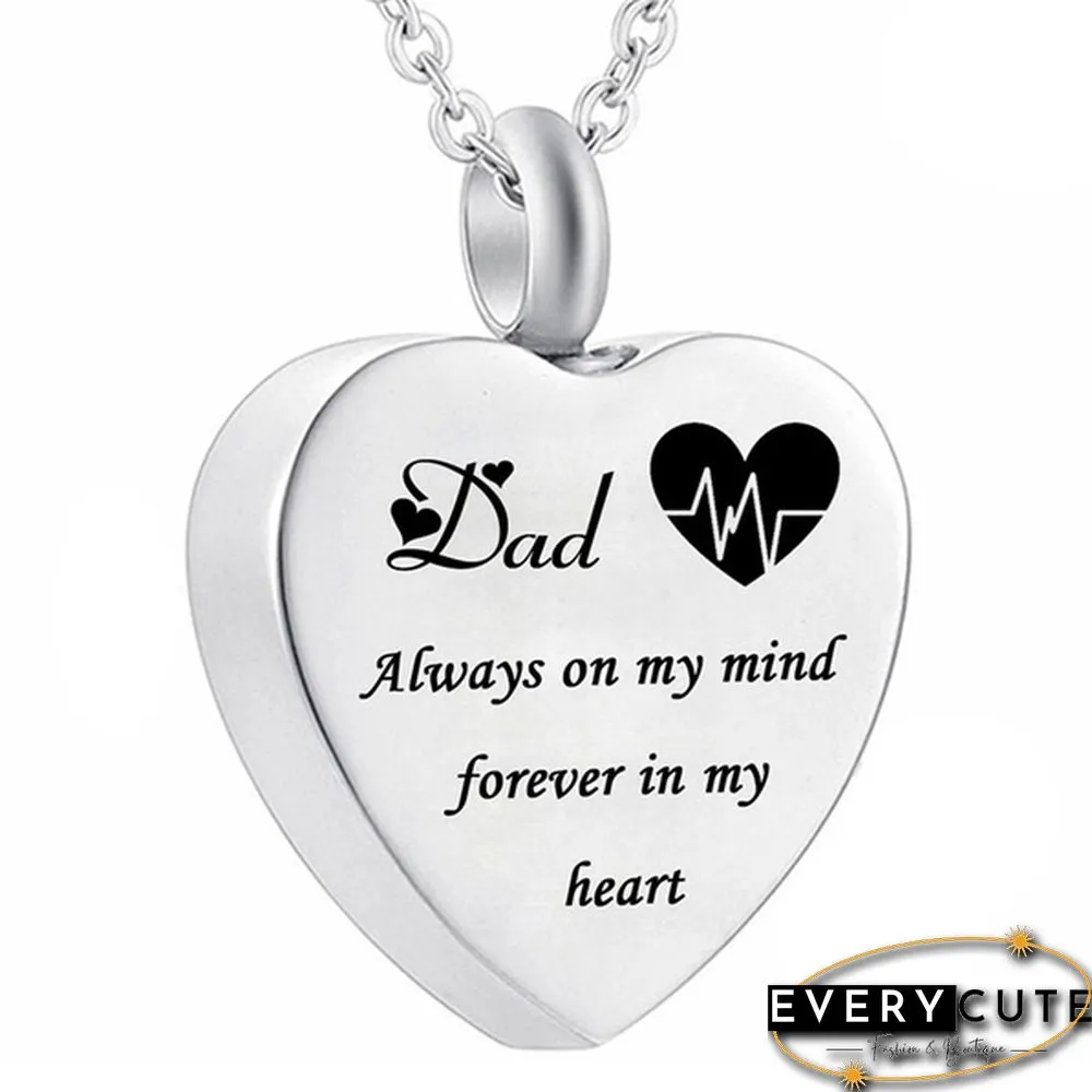 Always On My Mind Forever In My Heart Titanium Steel Funeral Cremation Heart Pendant Keepsake Urn Necklace For Ashes Memorial Jewelry Mementos With Funnel Kit