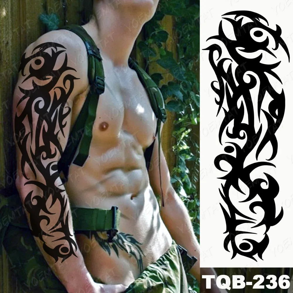 Large Arm Sleeve Tattoo Bird Crow Forest Moon Waterproof Temporary Tatto Sticker Lion Wolf Clock Body Art Full Fake Tatoo Men