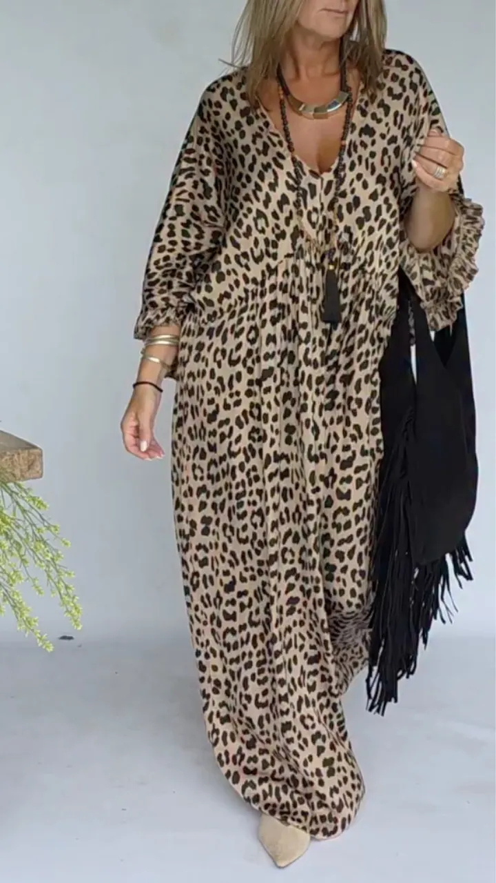Leopard Print Kaftan Dress