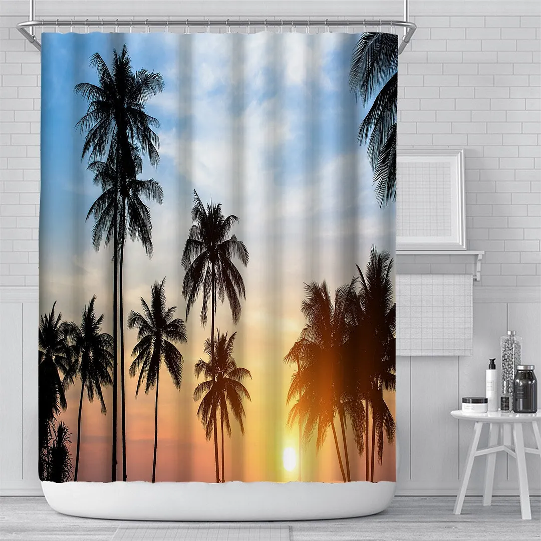 3D Seascape Beach Printed Fabric Shower Curtains Bathroom Curtain Bath Screen Waterproof Products Home Decor with Hooks