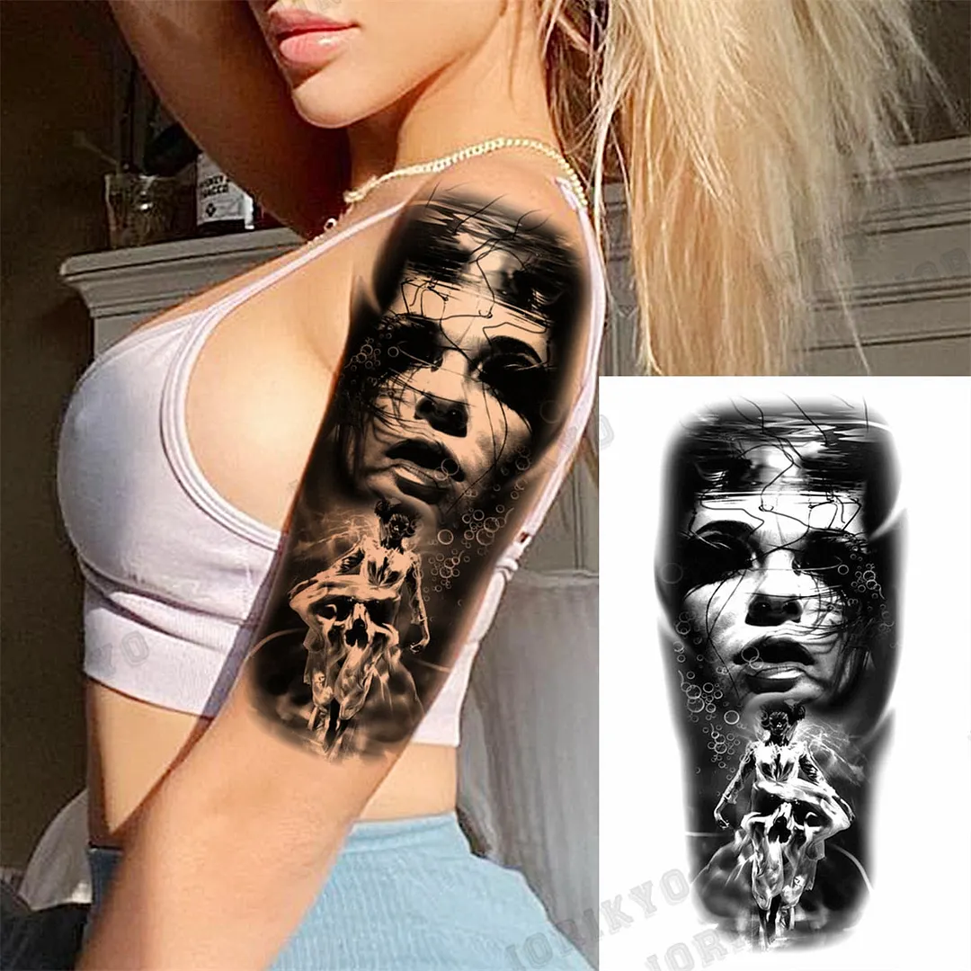 Black Lion Wolf Temporary Tattoos For Men Adult Forest Rose Compass Warrior Fake Tattoo Washable Body Art Painting Tatoo Sticker