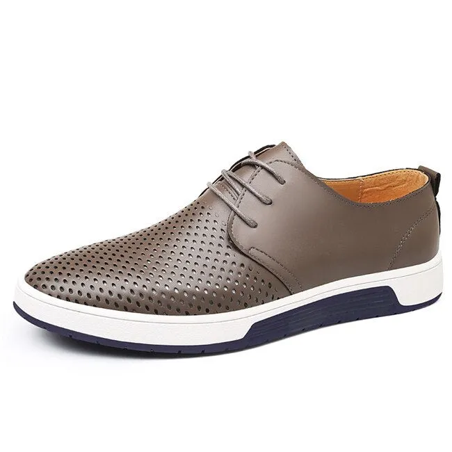 MIXIDELAI New Summer Breathable Holes Soft Male Casual Leather Shoes Adult Luxury Brand Flat Footwear Comfortable Shoes For Men
