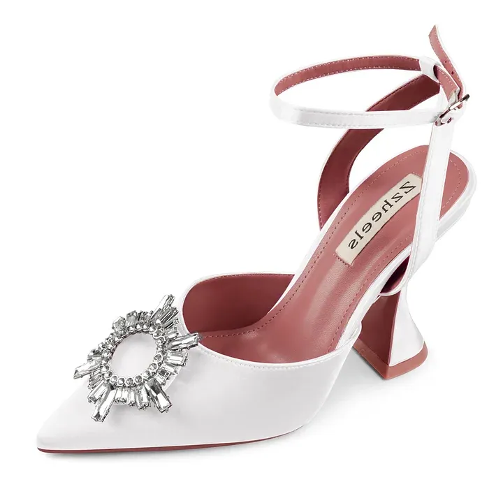 Zzheels Women's High Heel Crystal Slingback Pumps Pointed Toe Strappy Sandals for Party Dating
