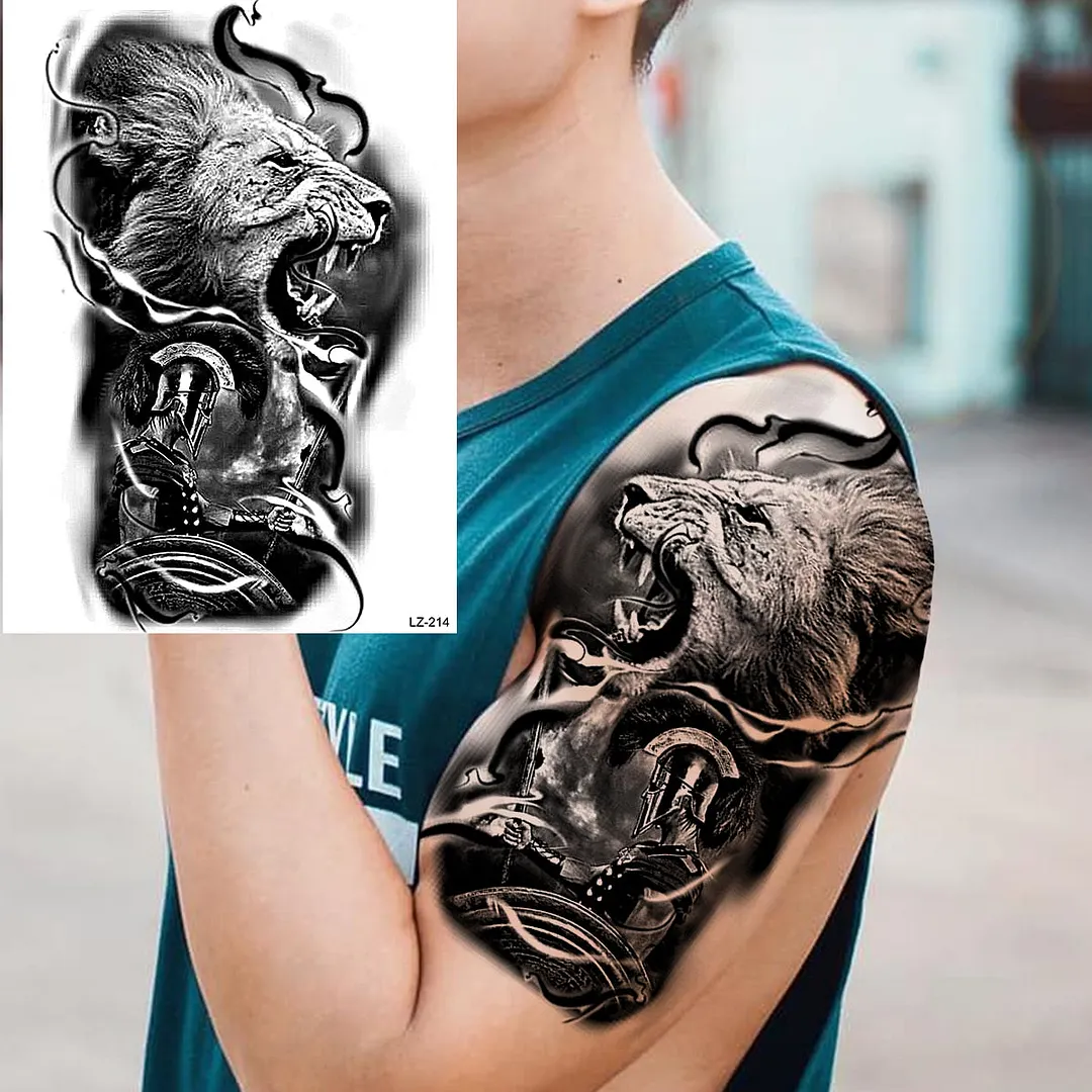Large Lion Temporary Tattoos For Men Adults Realistic Totem Watercolor Tiger Fake Tattoo Sticker Chest Body Tatoos Waterproof