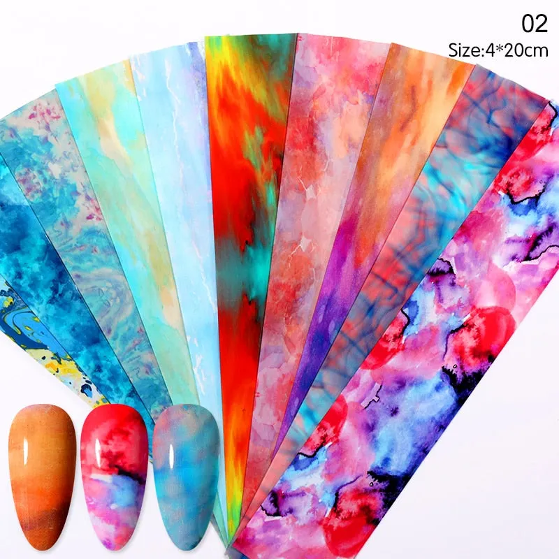 10Pcs/Bag Nail Art Transfer Foil Sticker Abstract Image Blue French Tip Wraps Adhesive Decals Nails Decoration Accessories-Nail Inspo