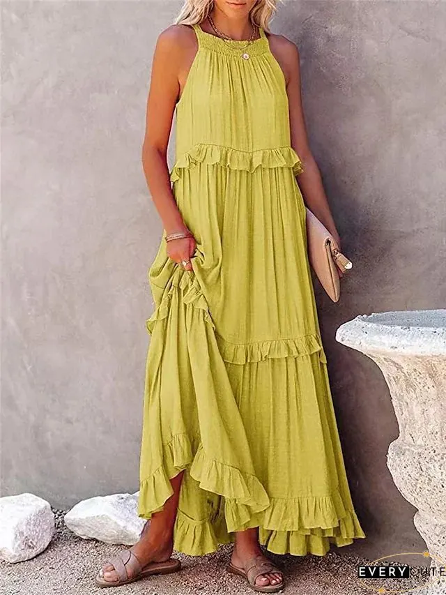 Fashion Street Solid Spaghetti Strap Princess Dresses