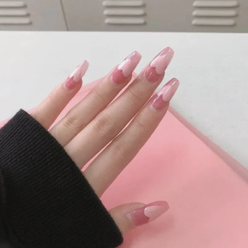 24pcs Butterfly Nail Patch Glue Type Removable Long Paragraph Fashion Manicure Wearable False Nails Patch With Glue Fake Nails-Nail Inspo
