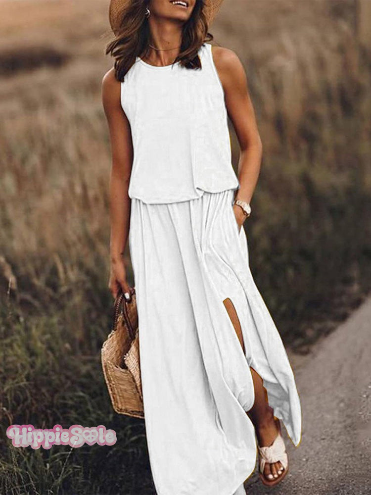 Women&rsquo;s Solid Color Loose Elegant Casual Dress White / S