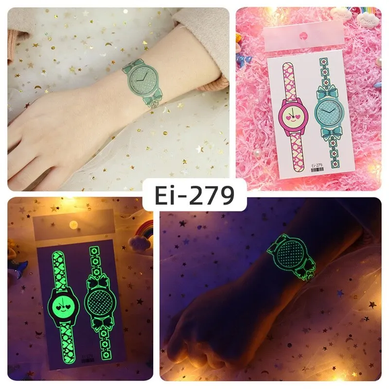 24 kinds Luminous Tattoo Sticker Children Arm Face Glowing Tattoos Watch Boys Body Art Girls Tatto Party Makeup Kids Gift