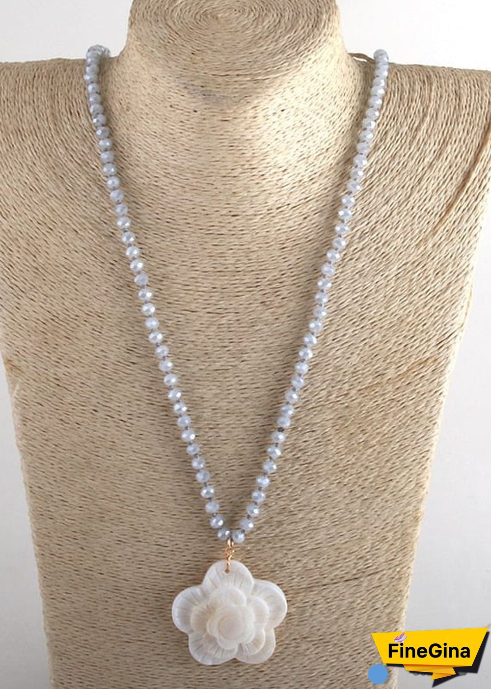 Boho Necklace, RH Crystal White Rose