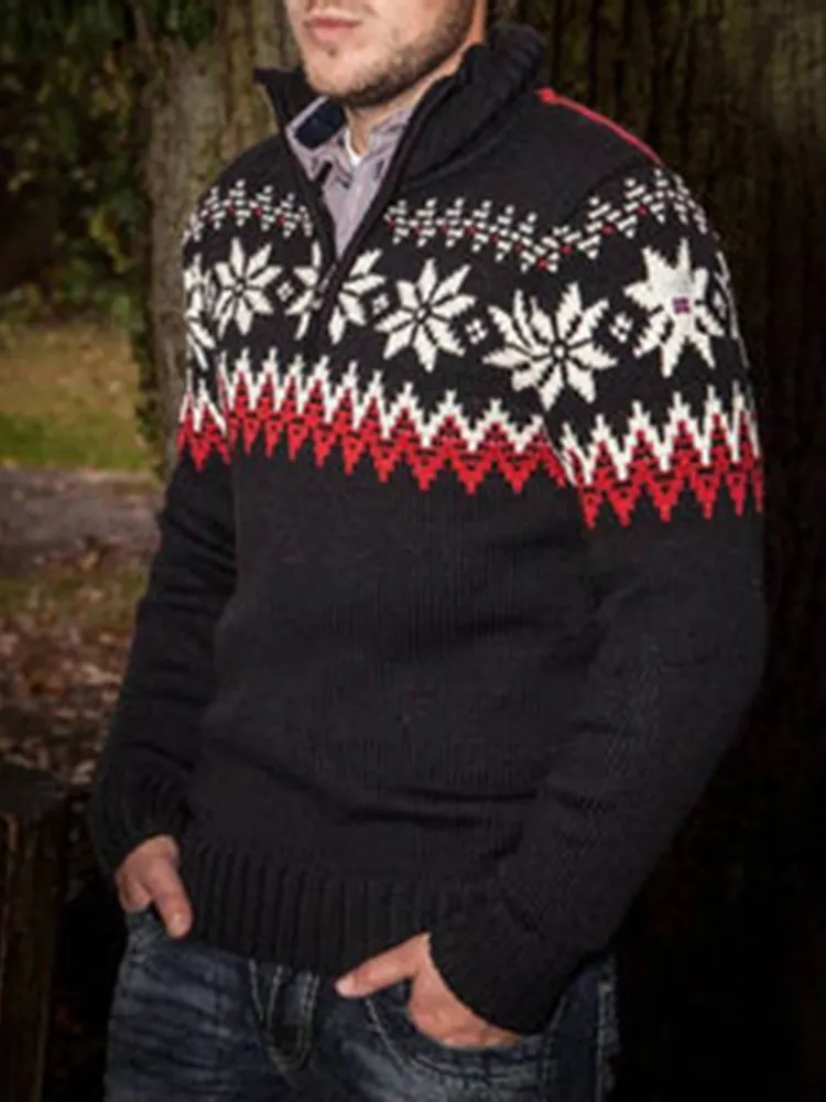 Vintage Warmth Myking Knit Jacquard Icelandic Half Zip Collar Sweater（Unisex ）