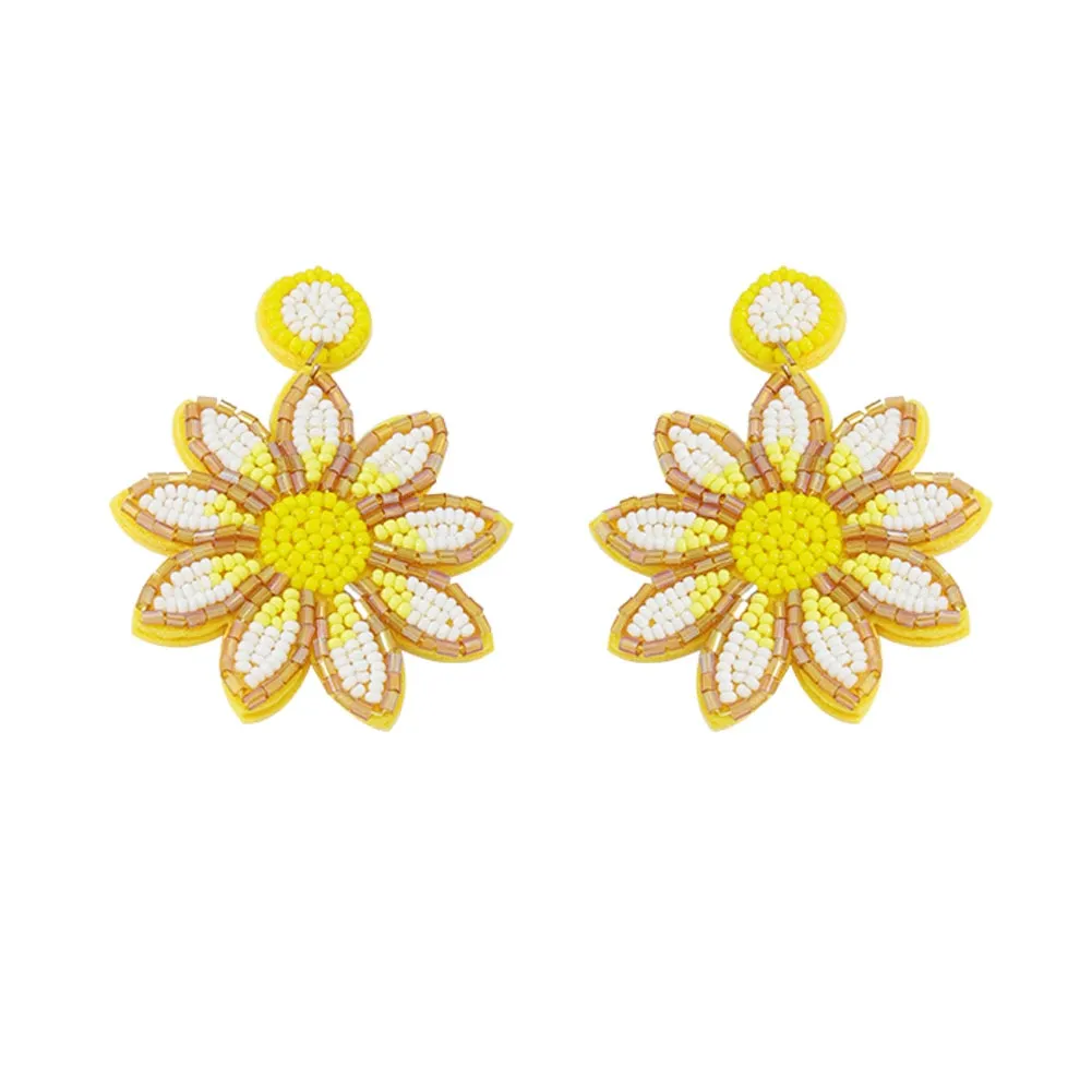 Dvacaman Bohemian Colourful Weave Beaded Flower Statement Drop Earrings Women Ethnic Handmade Seed Beads Dangle Earrings Jewelry