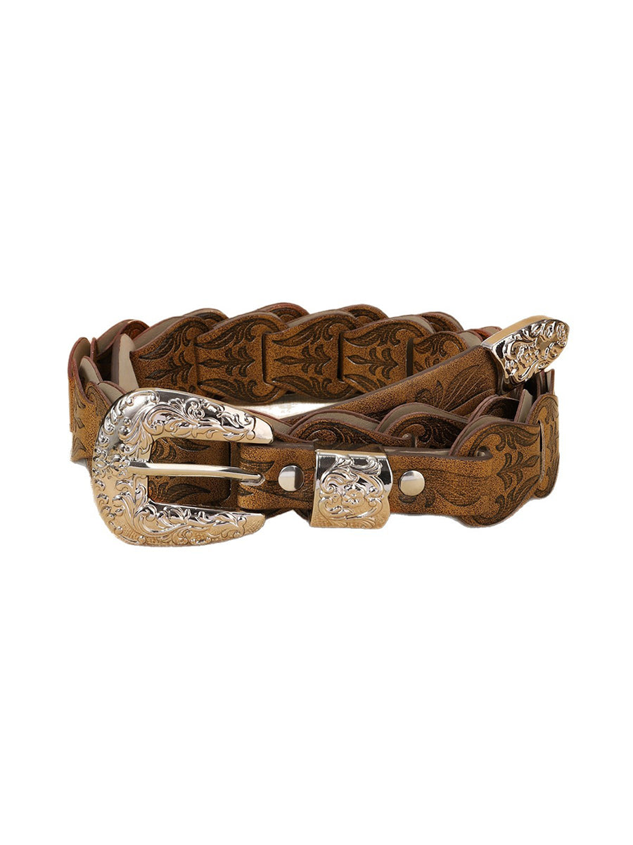 Women's Elegant Western - Style Faux Leather Floral - Embossed Waist Belt MDA1699H5I