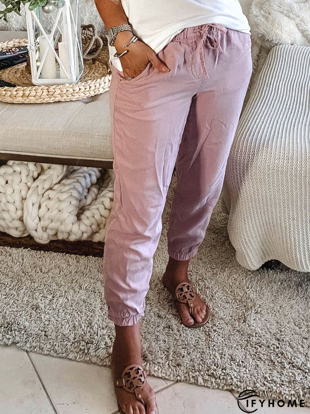 Casual Solid Loose Linen & Cotton Bottoms | IFYHOME