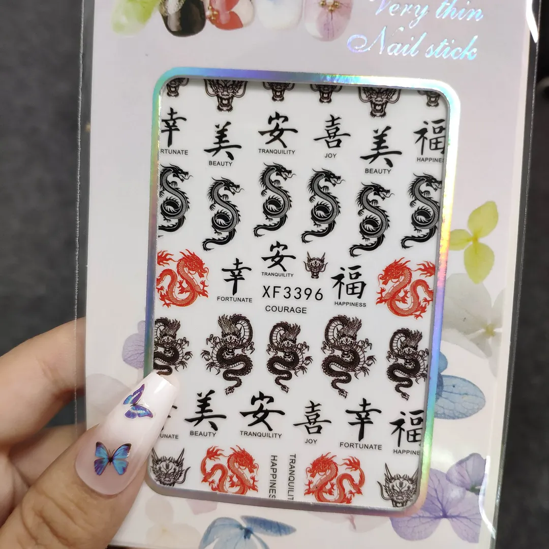 New Style Cartoon Nail Stickers Decals Neon Light Flamingo Teddy Bear Pattern Self Adhesive Nail Art DIY Manicure Decorations-Nail Inspo