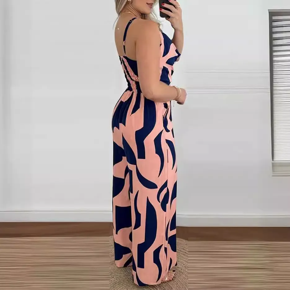 Churchf Women's Style Summer Print Slip Trousers Jumpsuit