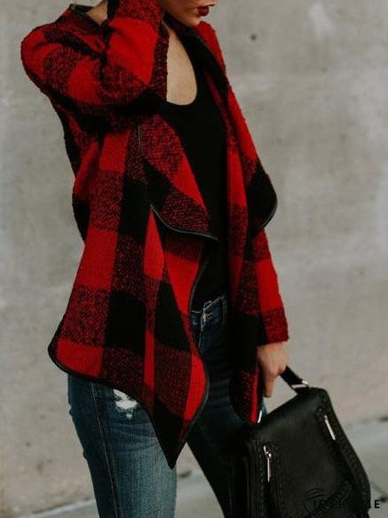 Coats Plaid Lapel Long Sleeve Short Woolen Coat for Women | IFYHOME